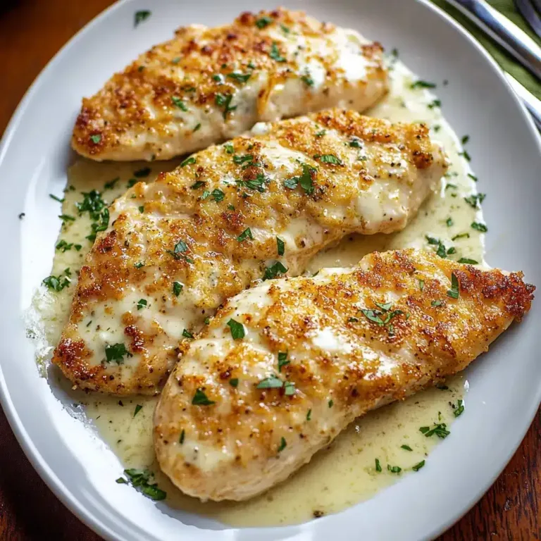Golden-baked chicken breasts topped with a creamy mayonnaise and parmesan cheese crust, garnished with parsley