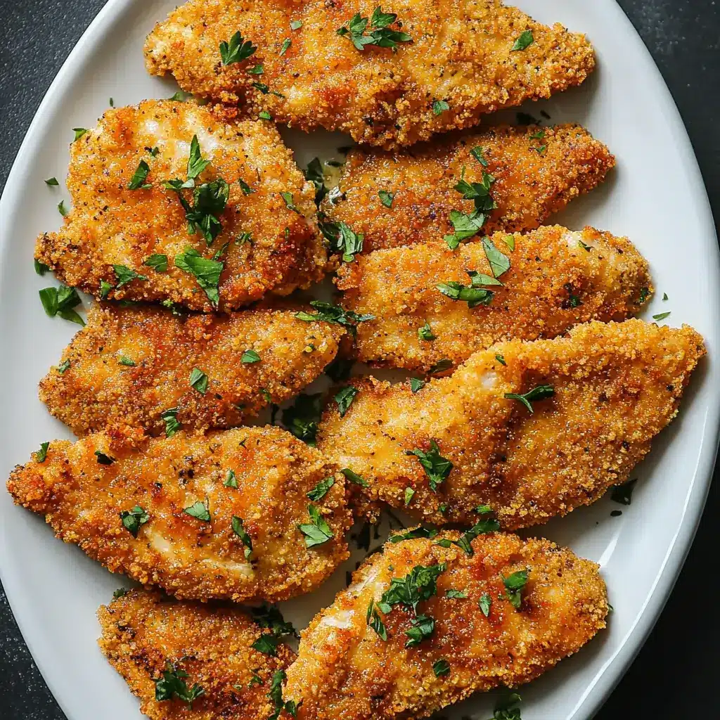 Golden, crispy baked chicken cutlets on a white plate – easy chicken cutlet recipes in oven