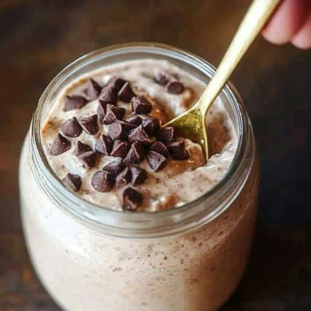 Blended cookie dough overnight oats with chocolate chip topping