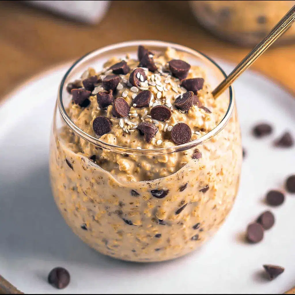 Thick cookie dough overnight oats protein with chocolate chips and seeds