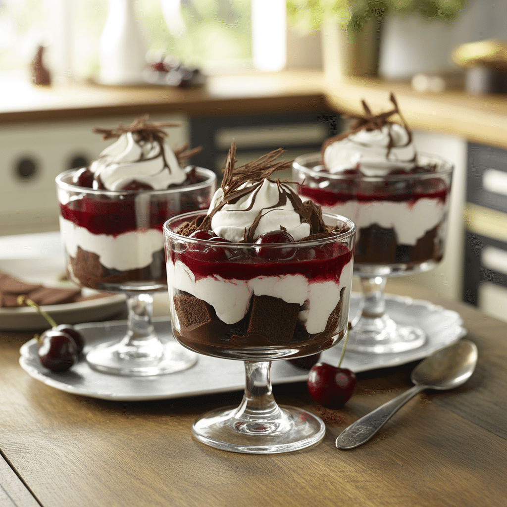 Black Forest Brownie Trifle in Glass Cups for Your Holiday Table