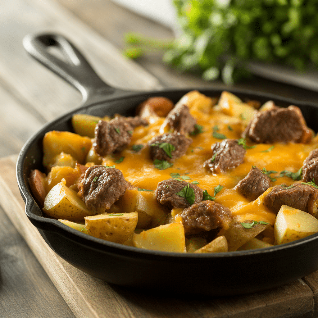Easy Cheesy Meat & Potato One-Pan Skillet Dinner