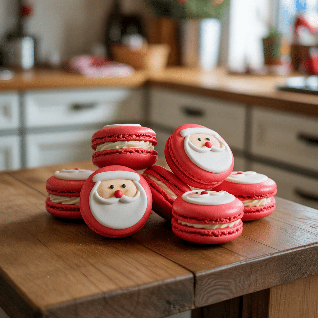 Santa Claus Macarons with Vanilla Cream Filling