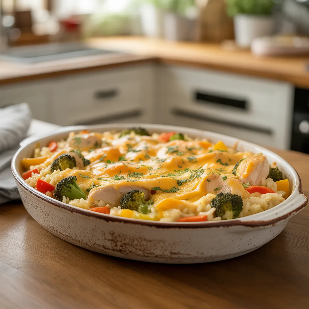 My Go-To Cheesy Chicken and Veggie Rice Casserole
